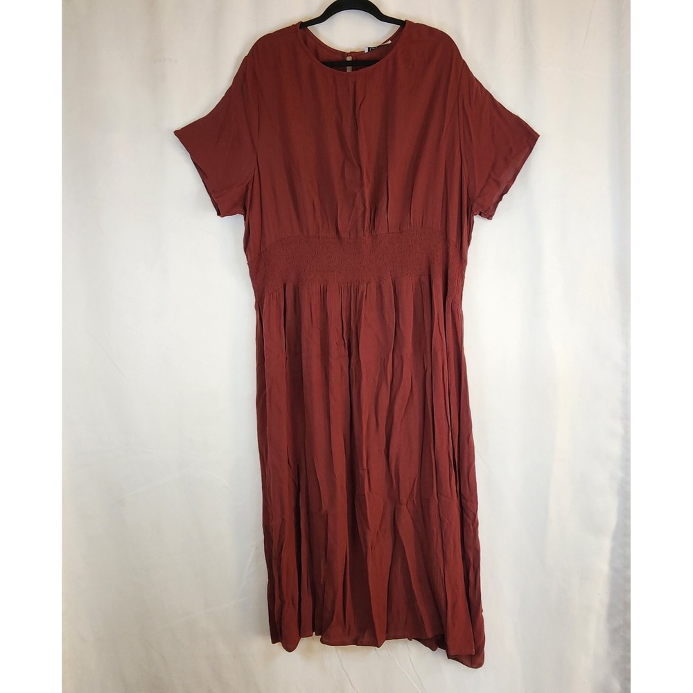 DEX Boho Terracotta Brown Dress Womens 2x Short Sleeve Peasant Half Slit Midi